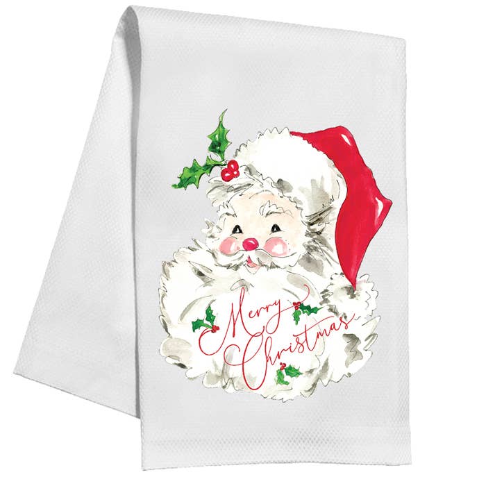 Merry Christmas Handpainted Red Santa Kitchen Towel