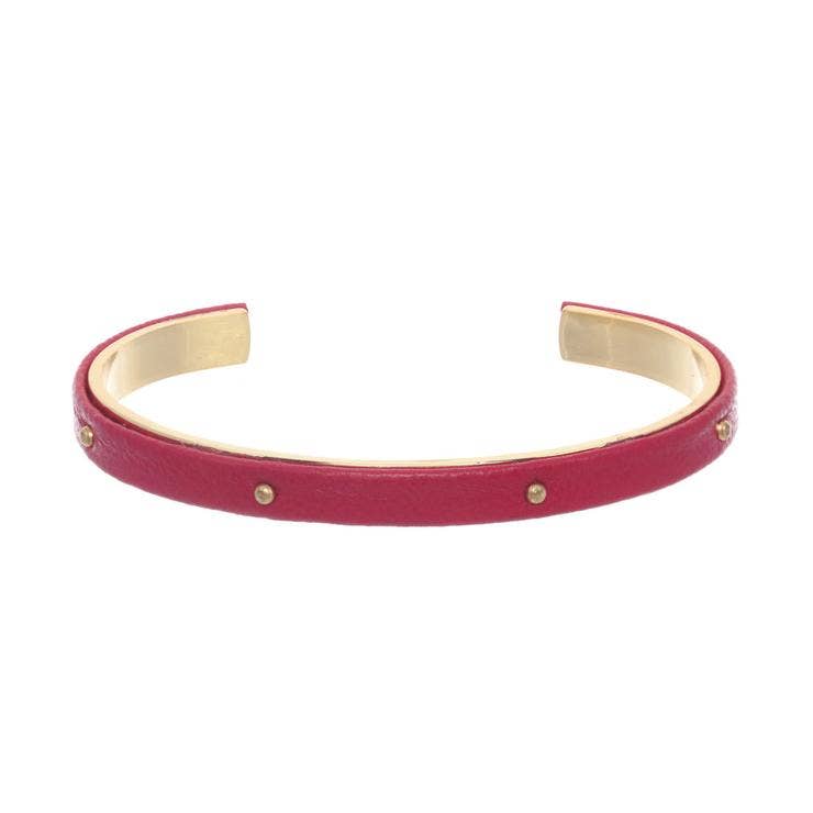 a.v. max - 1/4" Studded Leather Wrapped Cuff: Red/Gold