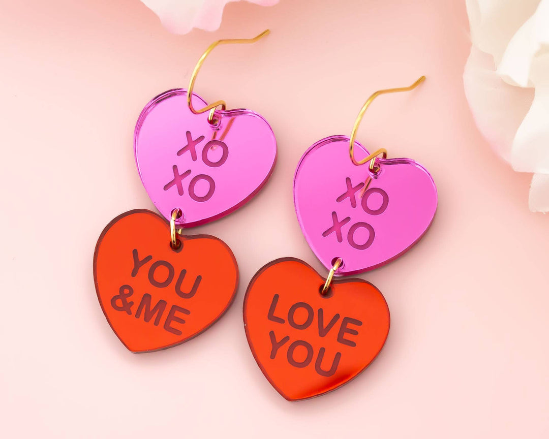 Momenti di Vita - Conversation Heart Earrings, Valentines Dangles Earrings