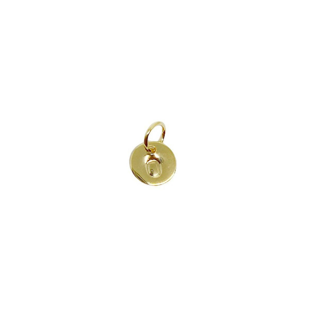Stamped Tiny Initial Letter Charm in 18k Gold Filled Complete Alphabet- O