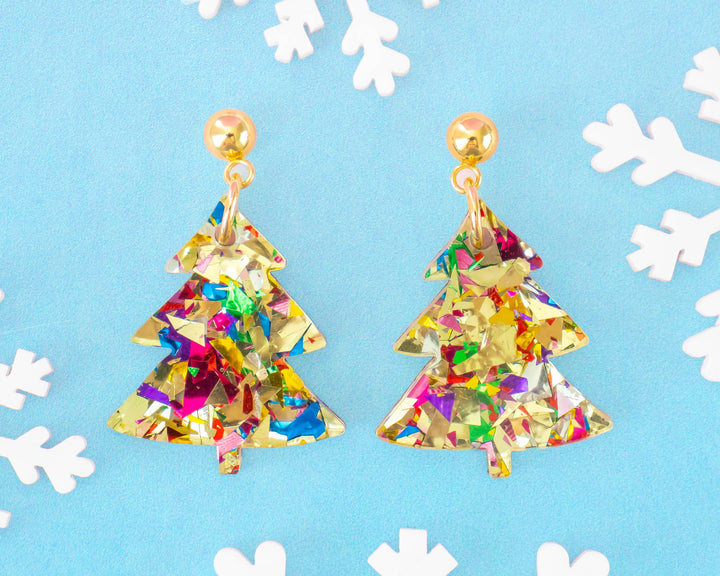 Momenti di Vita - SMALL Gold Christmas Tree Earrings Glitter Holiday Dangle