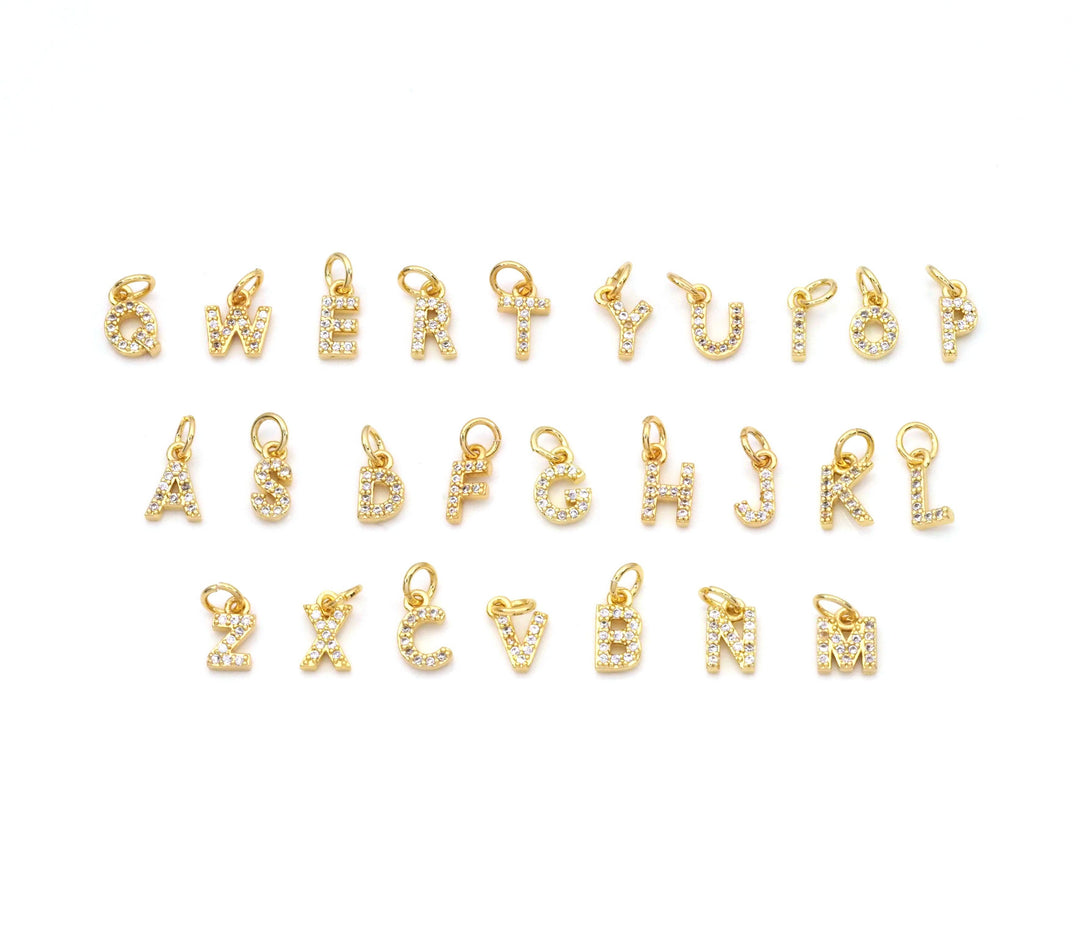 BestBeads&Beyond - Cute Gold CZ Initial Charm, Alphabet Name Letter Charm,sku#LX193