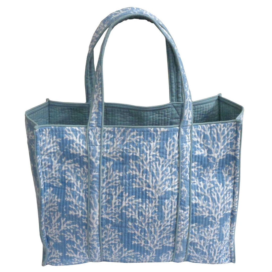 Ayras World - Coral Deep Water Block Printed Cotton Quilted Tote Bag