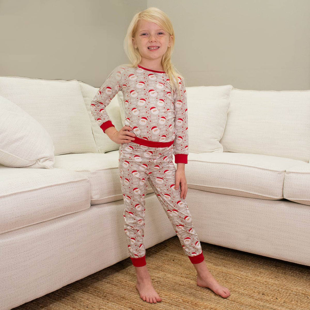 Kid's Cheerful Santa Long Sleeve Pajamas    Light Gray/True Red  3T