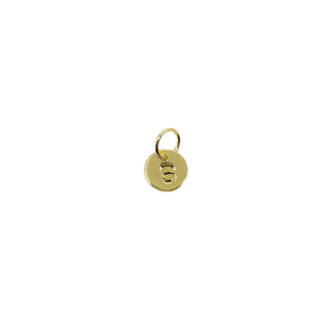 Stamped Tiny Initial Letter Charm in 18k Gold Filled Complete Alphabet- S