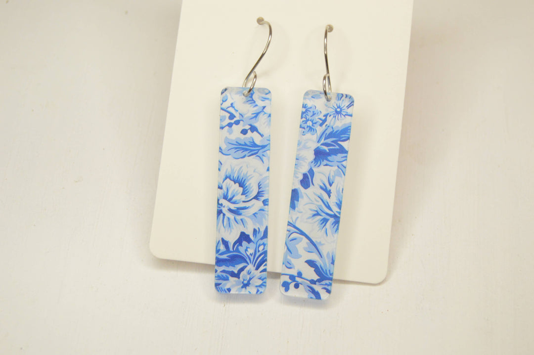 The Adorned Fox - Preppy Earrings, Blue + White Chinoiserie Earrings, Acrylic