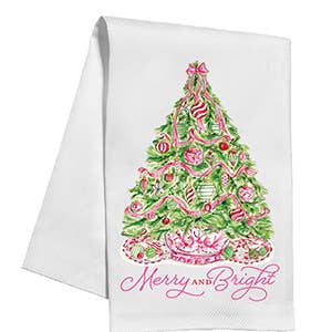 Christmas Tree with Pink Ribbon and Bow Kitchen Towel