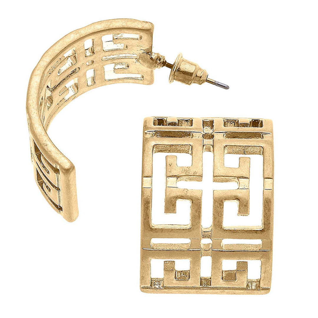 CANVAS Style - Brennan Greek Keys Hoop Earrings in Worn Gold