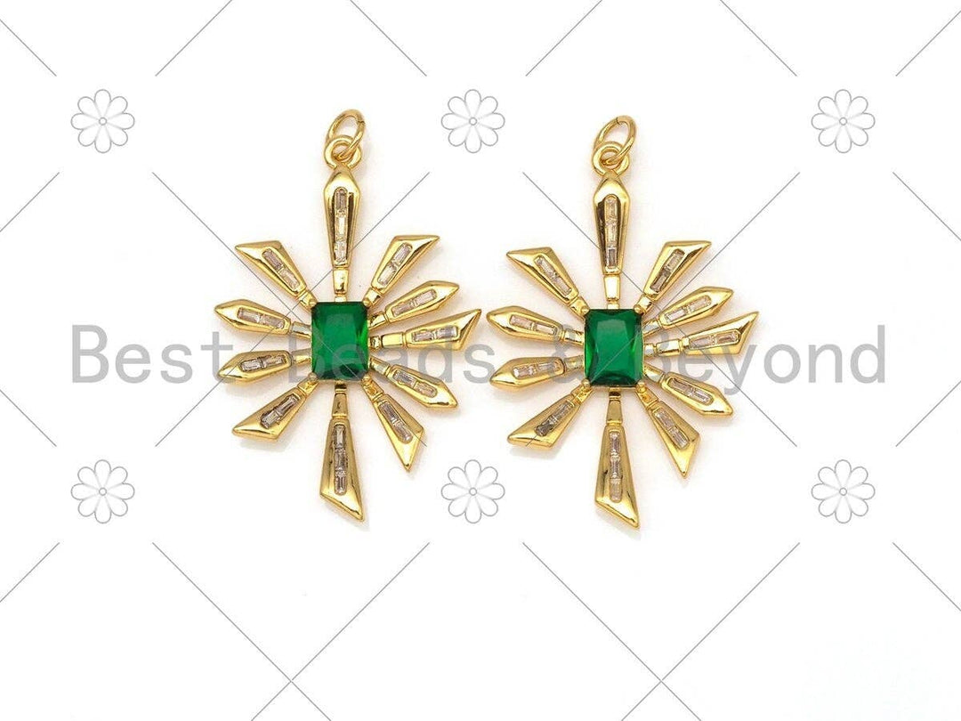 BestBeads&Beyond - Emerald CZ Micro Pave Leaf Shape Pendant/Charm, 18K Gold Filled Flower Charm, Necklace Bracelet Charm Pendant,24x35mm,Sku#Y488