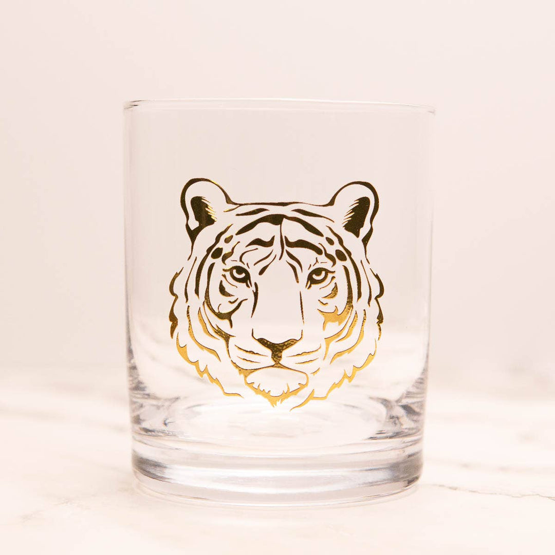 Tiger Rocks Glass Gift Set   Clear/Gold   13oz