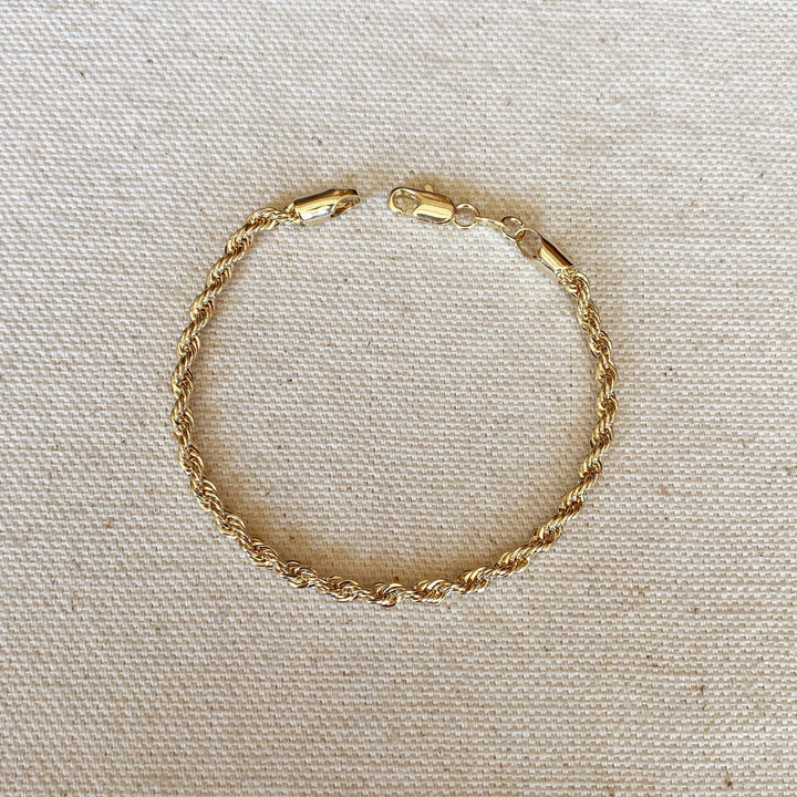 GoldFi - 18k Gold Filled 3mm Rope Bracelet: 8 inches