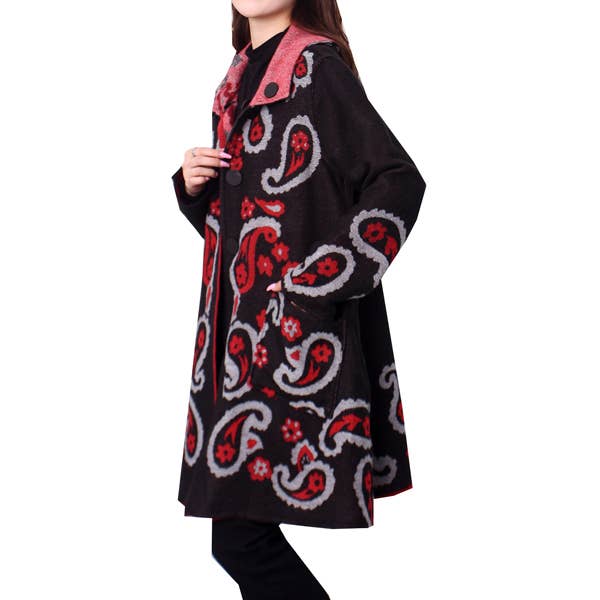 Winding River - Large Black / Red Paisley Reversible Coat