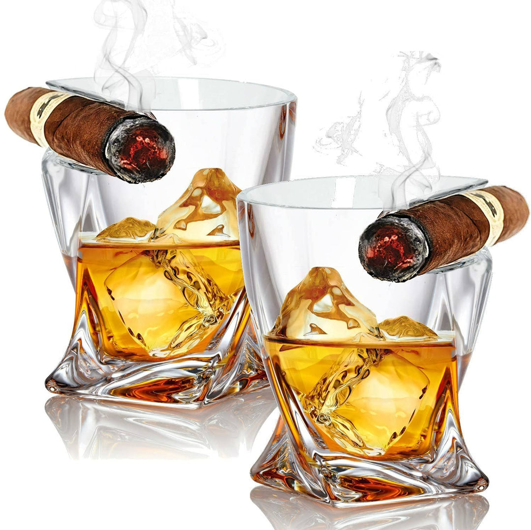 Bezrat - Cigar Whiskey Glass - Old Fashioned Twist Whiskey Glass 2 Pk